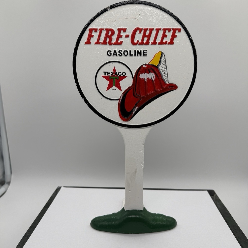 Texaco Fire-Chief Gasoline Cast Iron Advertising Display Sign Door Stop VTG Styl